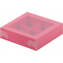Коробка для конфет на  4шт красная с прозрачной крышкой